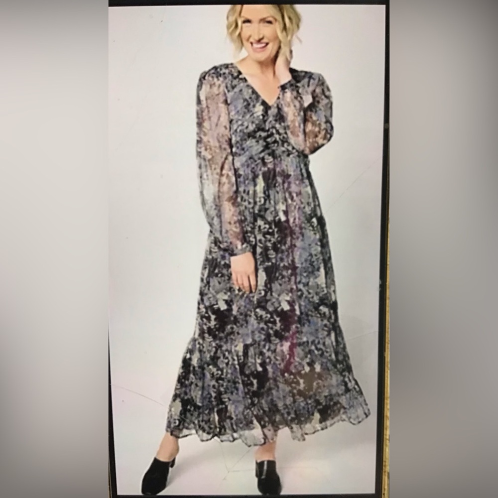 ME BY JENNIE GARTH Misty Woven Maxi Dress Gray / Black Size XLP. Transparent Lon